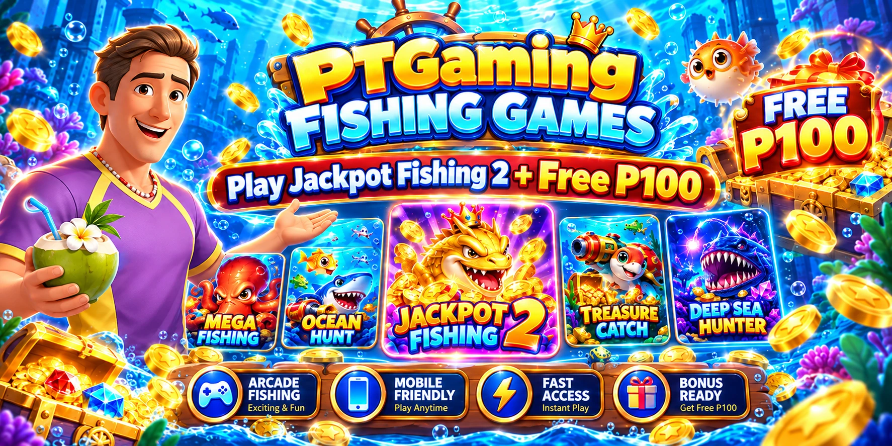PTGaming Fishing Games | Play Jackpot Fishing 2 + Free P100